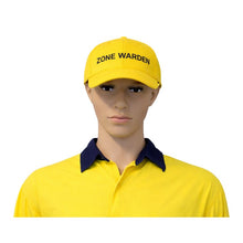 Load image into Gallery viewer, Mannequin wearing a yellow 'Zone Warden' cap and matching shirt on a white background