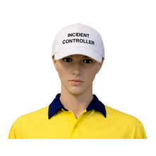 Load image into Gallery viewer, Mannequin head wearing a white cap with 'INCIDENT CONTROLLER' text and a yellow shirt with blue collar.