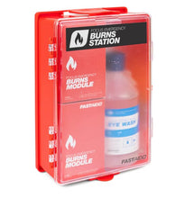 Load image into Gallery viewer, Burns station kit with a bottle labeled 'Eye Wash' in a red case.