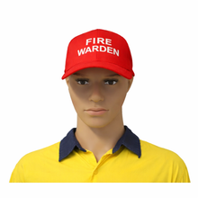Load image into Gallery viewer, Mannequin head wearing a red 'FIRE WARDEN' cap on a white background