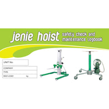 Load image into Gallery viewer, Jenie Hoist Safety Pre Start Checklist and Maintenance Logbook