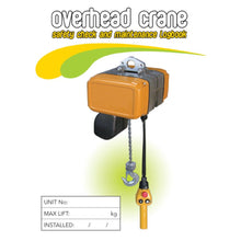 Load image into Gallery viewer, Overhead Crane Safety Pre Start Checklist and Maintenance Logbook cover