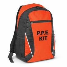Load image into Gallery viewer, Orange PPE Kit Back pack bag on white background