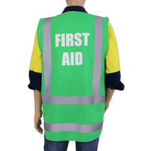 Load image into Gallery viewer, Hi Vis Green First Aid Officer and Warden Zip Up Vest Back View