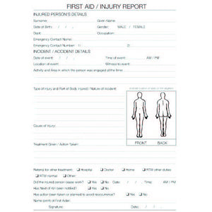 First Aid Injury Report - Inside Pages