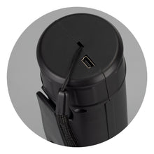 Load image into Gallery viewer, Black travel mug with a USB charging port on a white background
