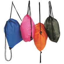 Load image into Gallery viewer, Four colorful drawstring bags in blue, pink, orange, and green on a white background.
