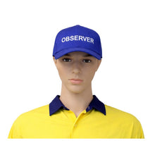 Load image into Gallery viewer, Mannequin wearing a blue cap with 'Observer' text and a yellow shirt on a white background
