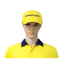 Load image into Gallery viewer, Mannequin wearing a yellow 'Support Staff' cap and matching shirt on a white background
