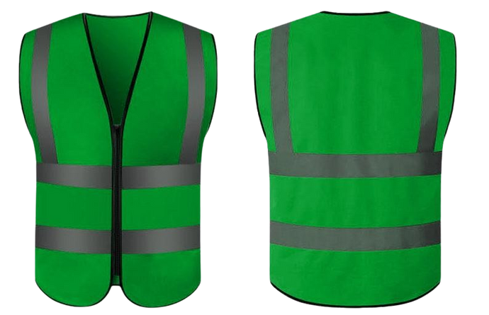 Hi-Visibilty vest , dark green with day/night reflective stripes and zipper