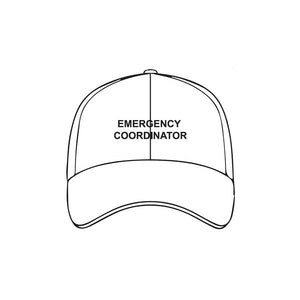 White Cotton Emergency Coordinator Cap with White Text