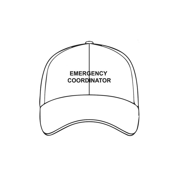 White Cotton Emergency Coordinator Cap with White Text