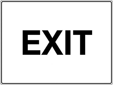 Exit signage with black text on white background