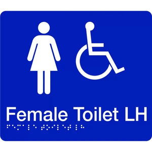 Female Toilet Left Hand with Symbols of Woman and Wheelchair