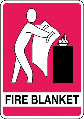 Fire Blanket Sign with image of fire blanket in use