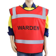 Load image into Gallery viewer, Red Fire Warden Vest front view on model
