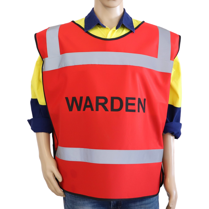 Red Fire Warden Vest front view on model