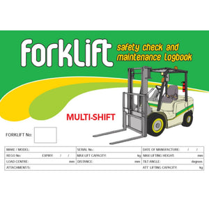 Forklift Multi Shift Pre Start Safety and Maintenance Checklist Log book cover