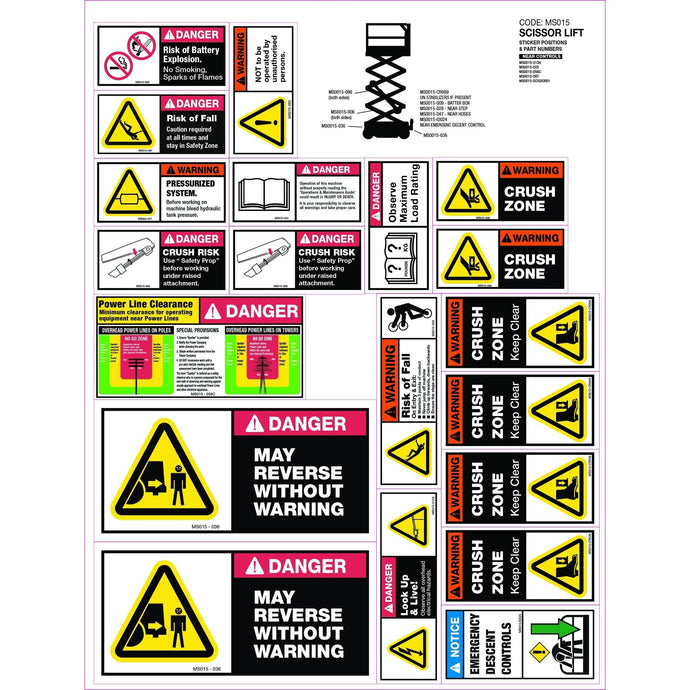 Machinery Safety Sticker/Decal Set for Scissor Lift