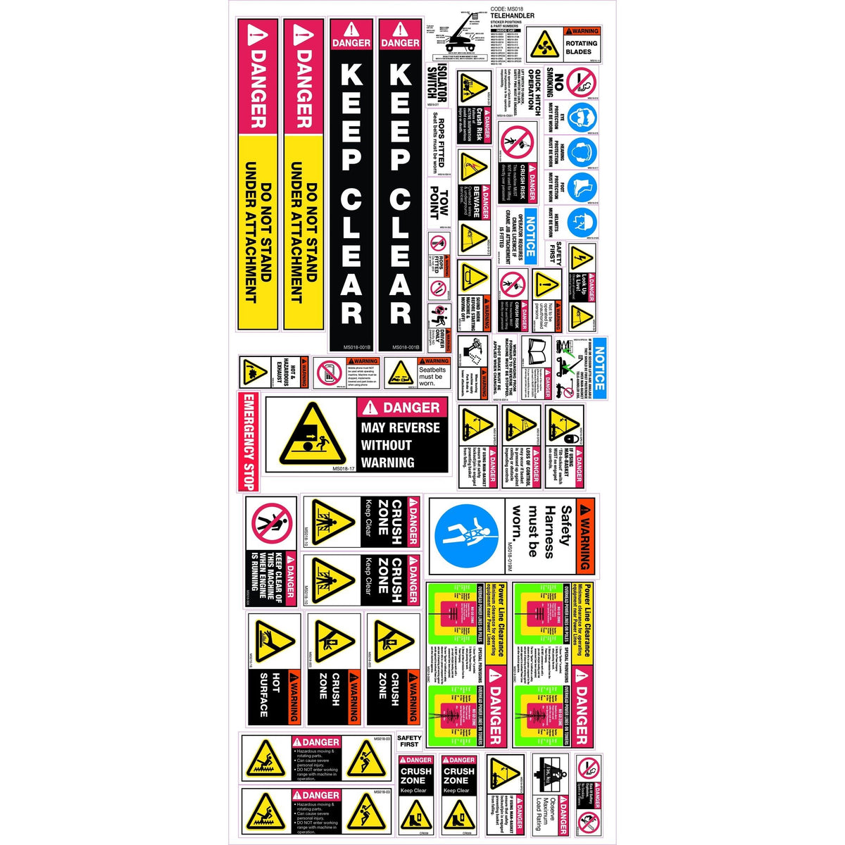 Machinery Safety Sticker/Decal Set, Telehandler