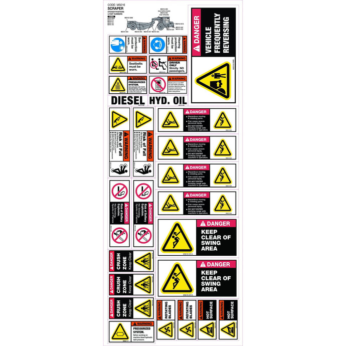 Machinery Safety Sticker Decal Set for Scraper Machines