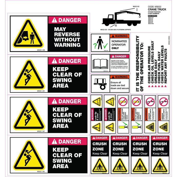 Machinery Safety Sticker Decal Set for Truck Crane