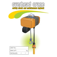 Load image into Gallery viewer, Overhead Crane Safety Pre Start Checklist and Maintenance Logbook cover
