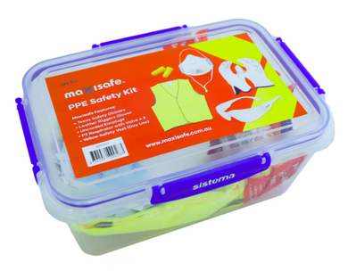 Max Safe PPE Safety Kit in a clear container