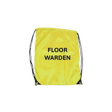 Load image into Gallery viewer, Yellow drawstring bag with 'FLOOR WARDEN' text on a white background
