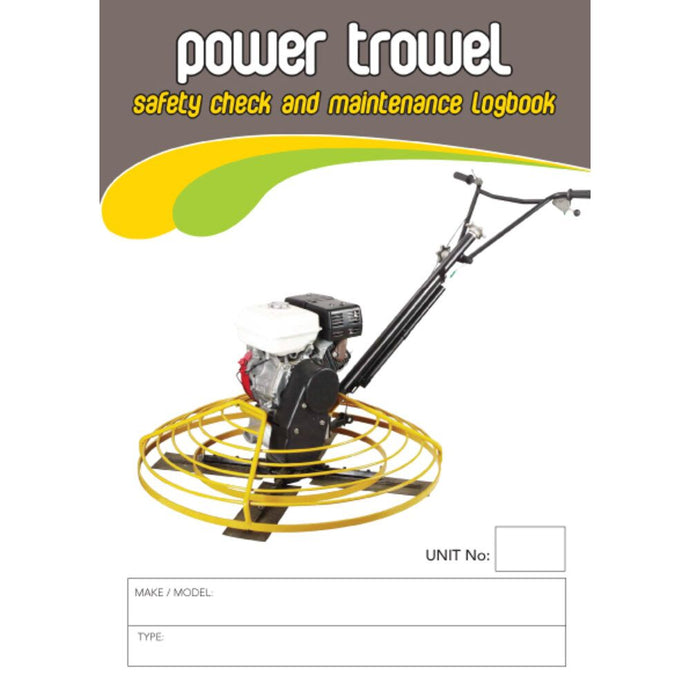 Power Trowel Safety Pre Start Checklist and Maintenance Logbook cover