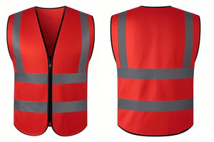 Hi-Visibilty vest , red with day/night reflective stripes and zipper