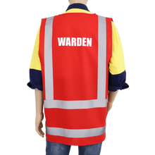 Load image into Gallery viewer, Red Fire Warden Vest back view with text &#39;Warden&#39;
