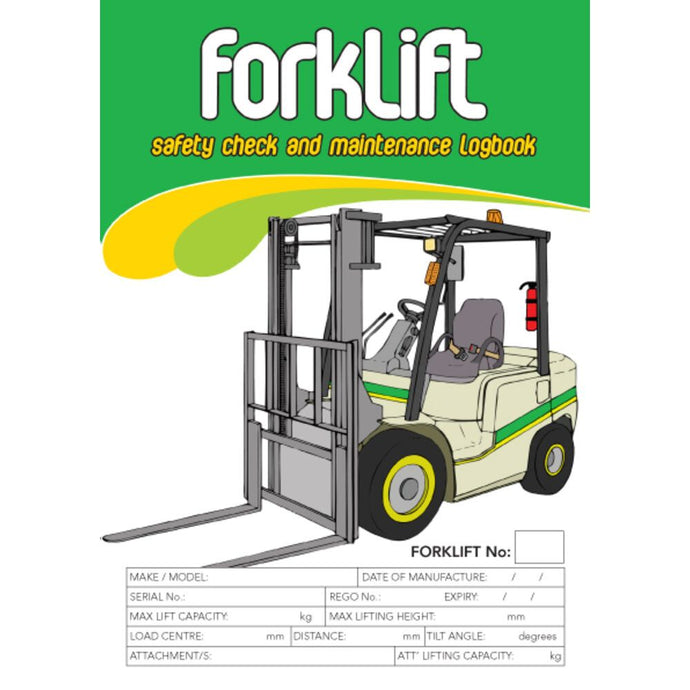 single shift Forklift pre start safety check and maintenance record logbook cover