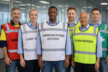 Load image into Gallery viewer, Group of people wearing safety vests with various roles in an office setting
