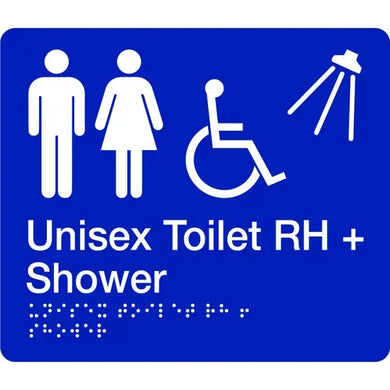Braille Sign for Unisex Toilet and Shower to the Right