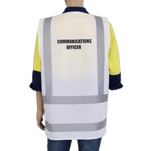 Load image into Gallery viewer, White Hi Vis Zip Up Communications Officer Vest Back View
