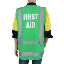 Load image into Gallery viewer, Hi Vis Green First Aid Officer and Warden Zip Up Vest Back View
