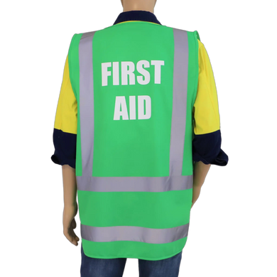 Hi Vis Green First Aid Officer and Warden Zip Up Vest Back View