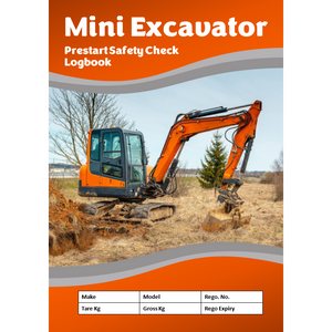 Mini Excavator Safety Pre Start Check and Maintenance Log Book Cover