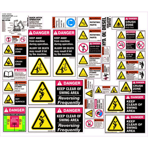 Excavator Machinery Safety Sticker Set
