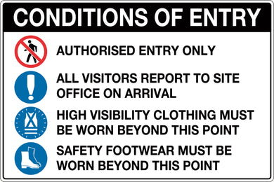 Conditions of Entry Sign with pictures and text