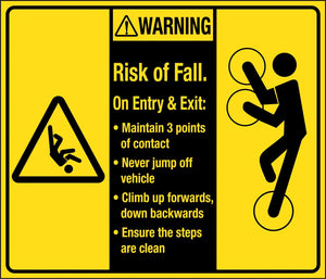 Caution Sign 'Warning Risk Of Fall on Exit or Entry Maintain 3 Points of Contact'
