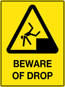 Caution Beware Of Drop sign with man falling image