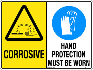 Caution Sign 'Multi Sign, Corrosive/Hand Protection Must Be Worn'
