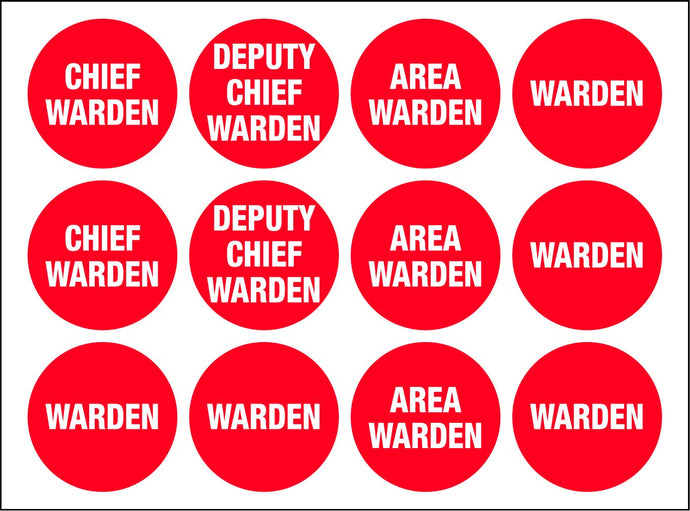 Sheet of 12, Fire Warden Assorted Hard Hat Labels