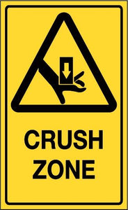 Crush Zone sticker with symbol of crushing hand