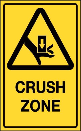 Crush Zone sticker with symbol of crushing hand