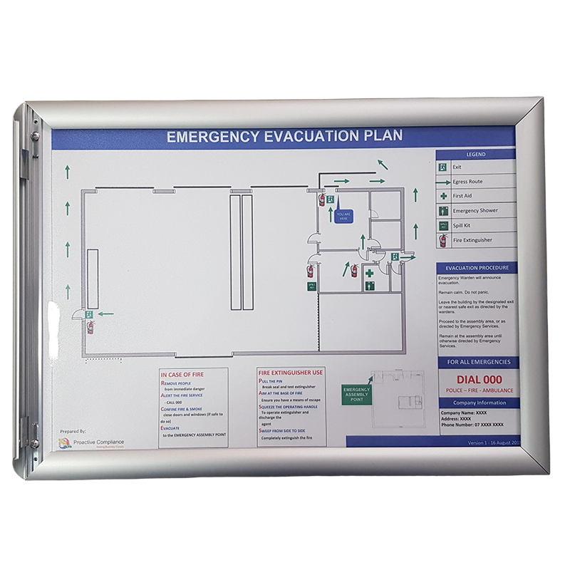 Lock Frame Project Management Evacuation Diagram Holders | A4 Silver Snap Lock Frames