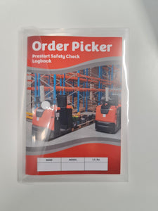 Order Picker Forklift Safety Pre Start Checklist and Maintenance Logbook in Pouch
