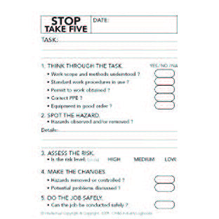 Take 5 Risk Form Take 5 Personal Risk Assessment Checklist Book